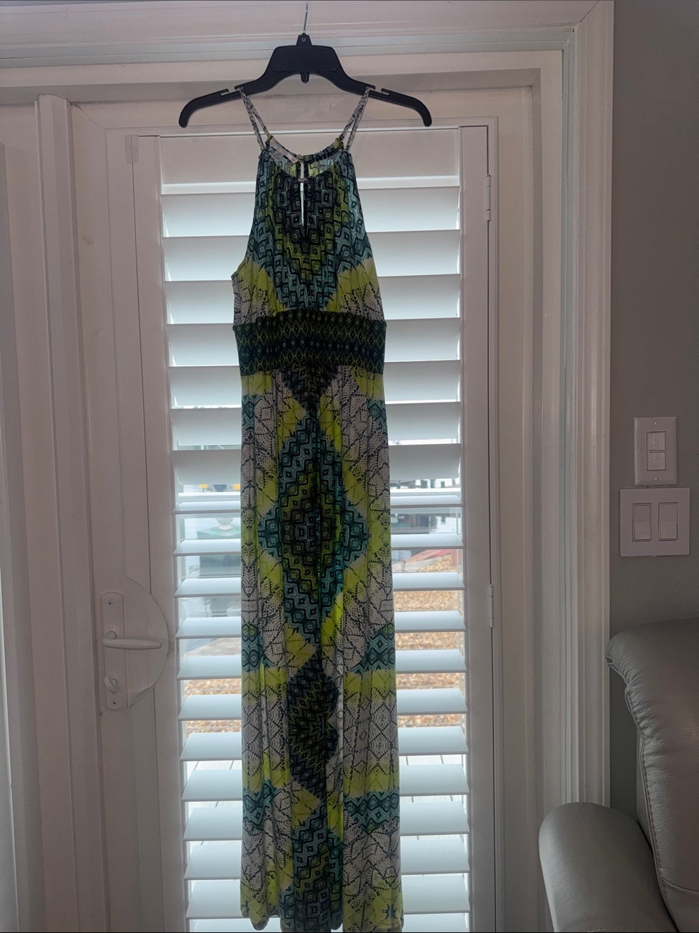 London Times Yellow & Blue Geometric Halter Maxi Dress